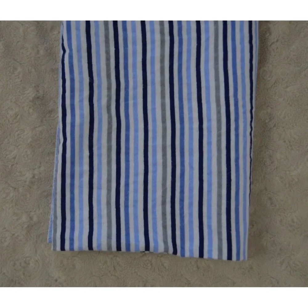 Parent's Choice Stripes Baby Blanket Flannel Receiving Blue White Gray Lovey